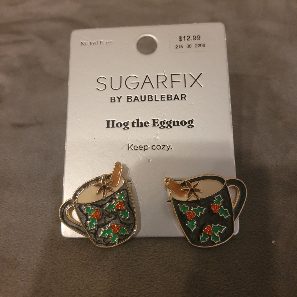 New with Tags Sugarfix Enamel Hog the Eggnog Earrings NWT